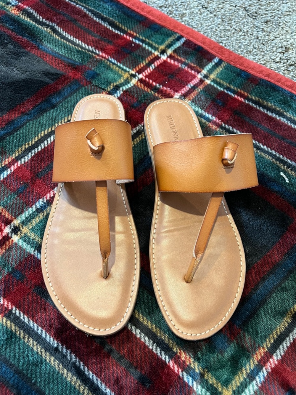 MIA Tan Leather Toe-Post Slide Sandals